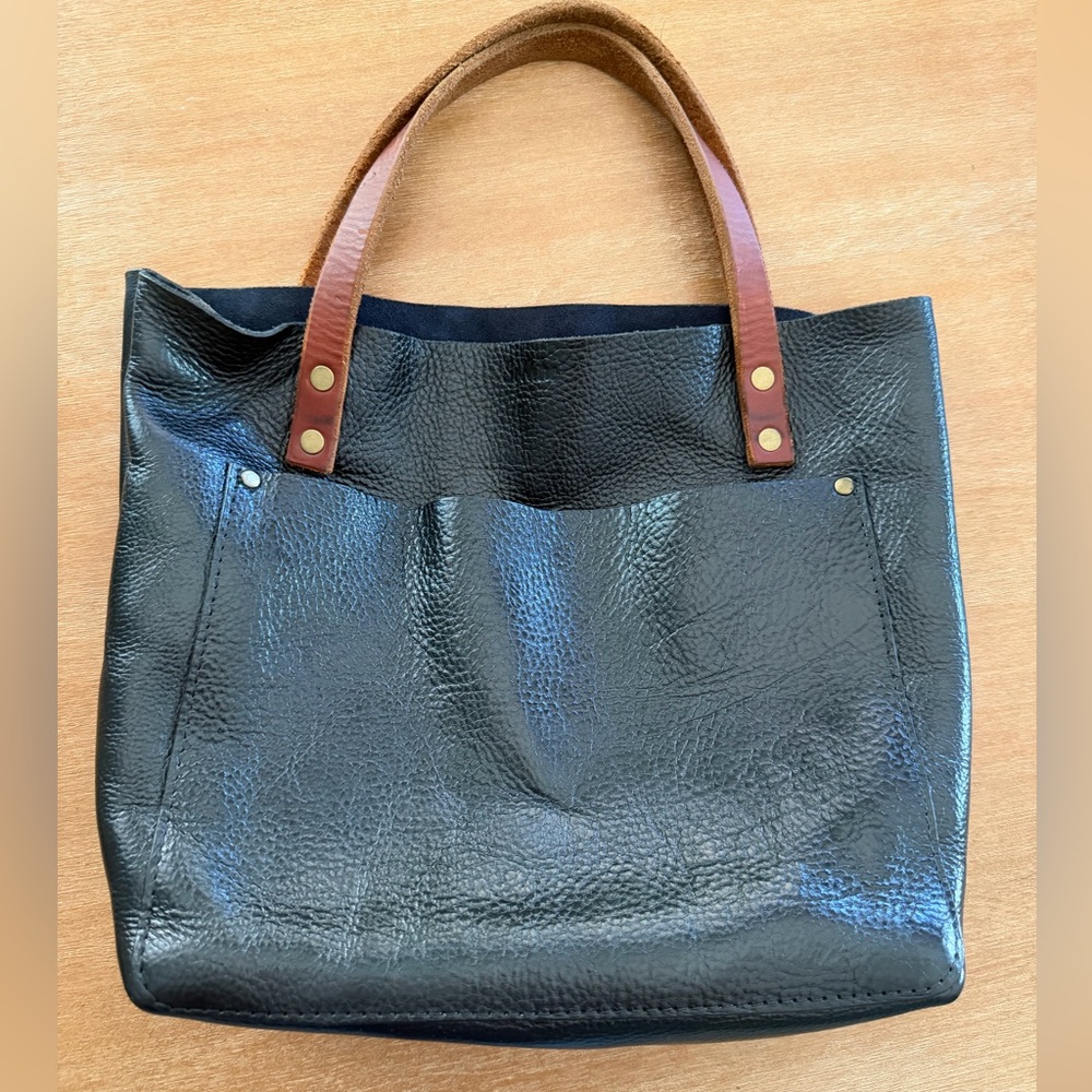 Black leather tote crossbody bag